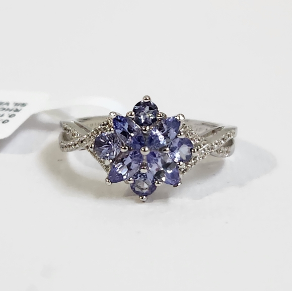 NWT 0.85ct Natural BLUE Tanzanite & Zircon Marquise Ring Size 7 Semi Vintage 925 - Picture 5 of 10
